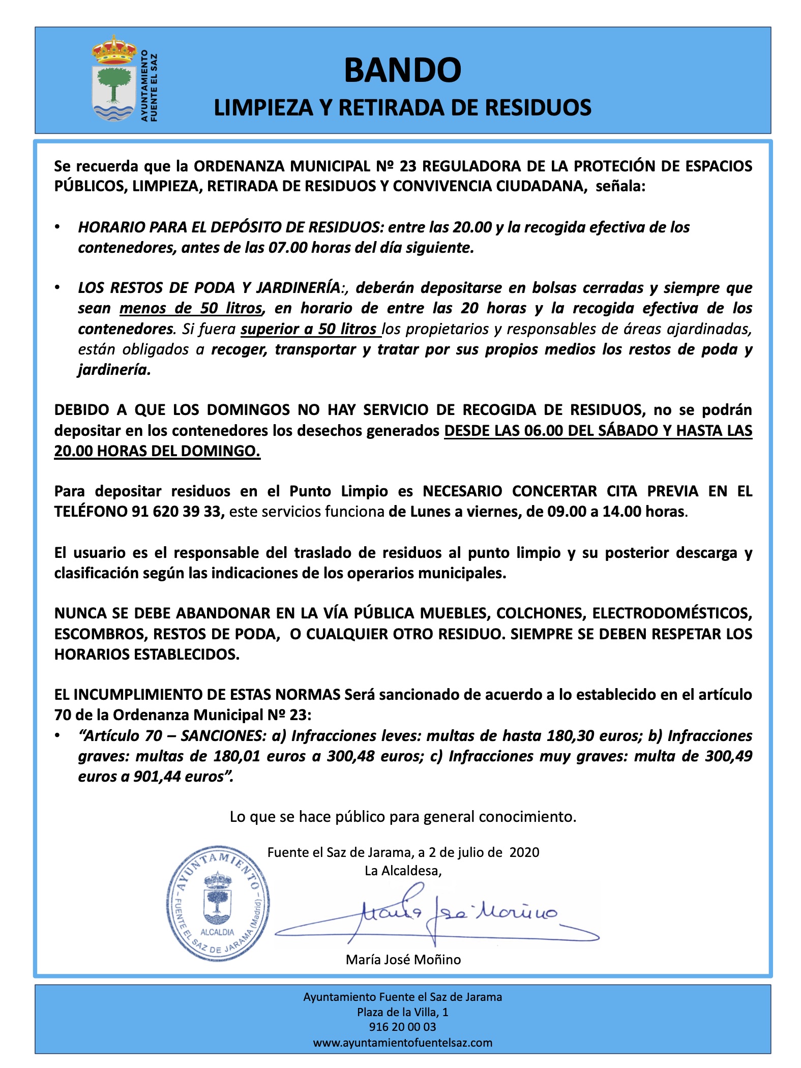 2 julio 2020 bando limpieza y retirada residuos