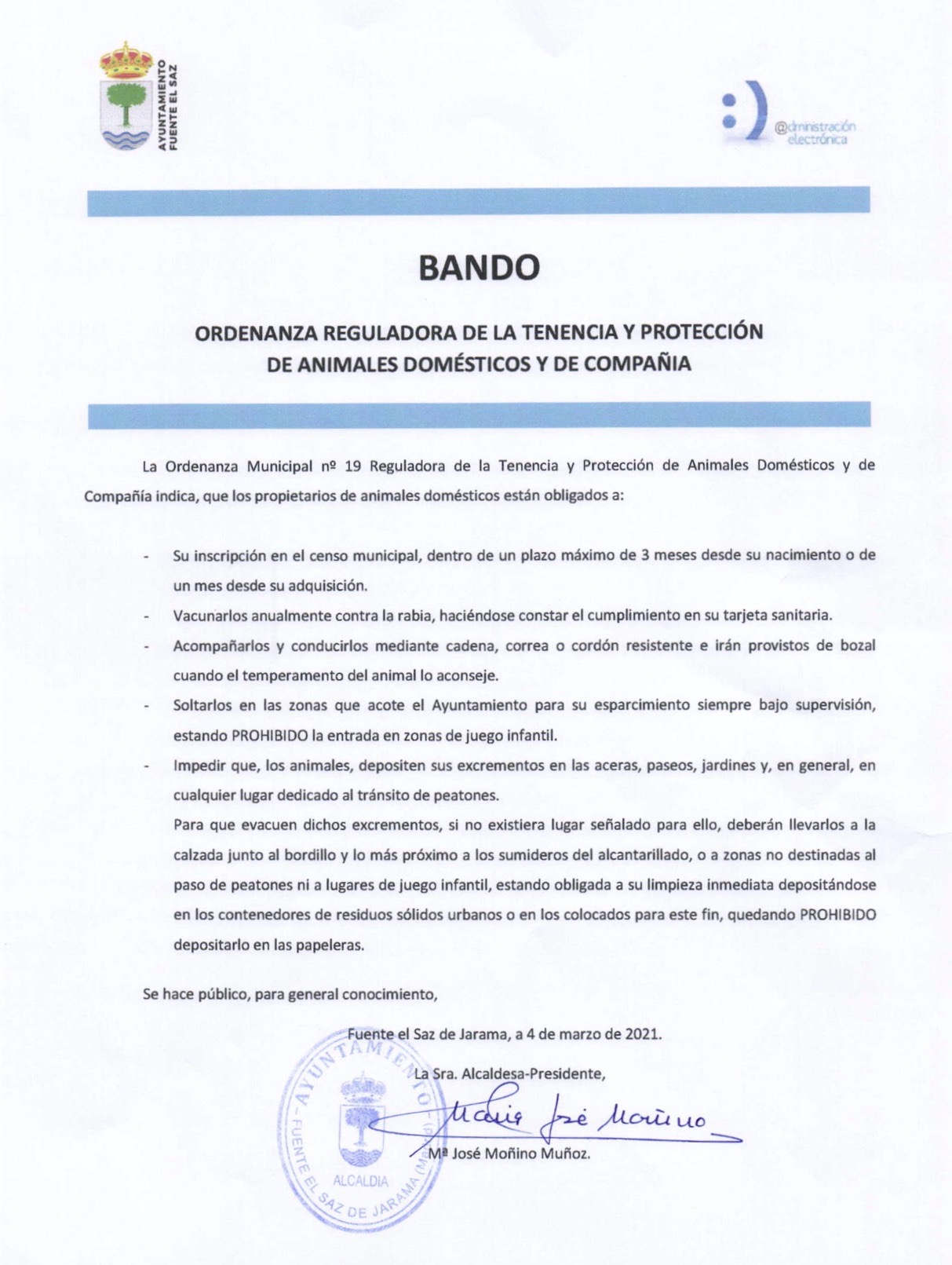 4 de marzo 2021 bando ordenanza tenencia y proteccion animales domesticos 