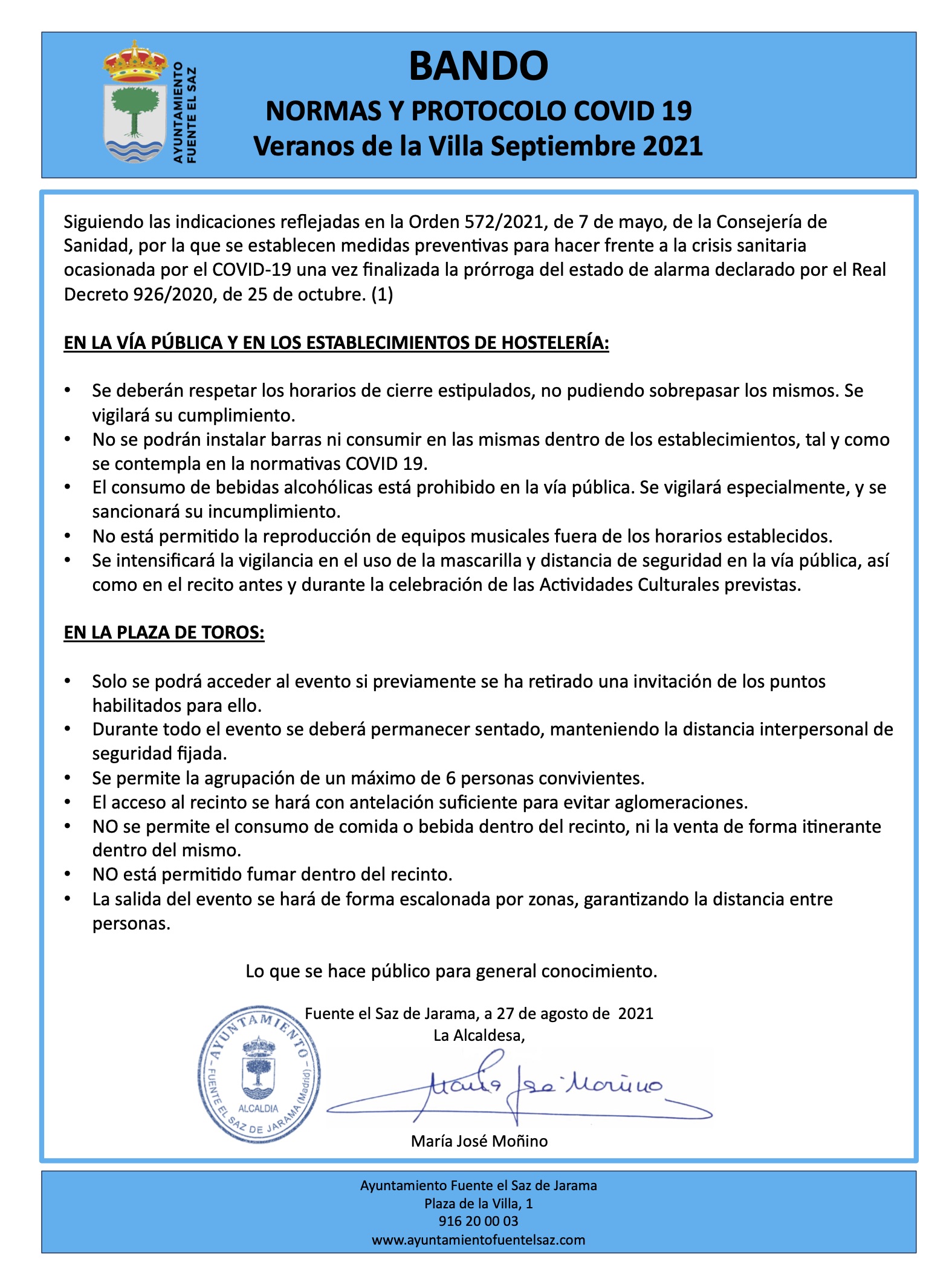 BANDO NORMAS COVID FIESTAS 2021