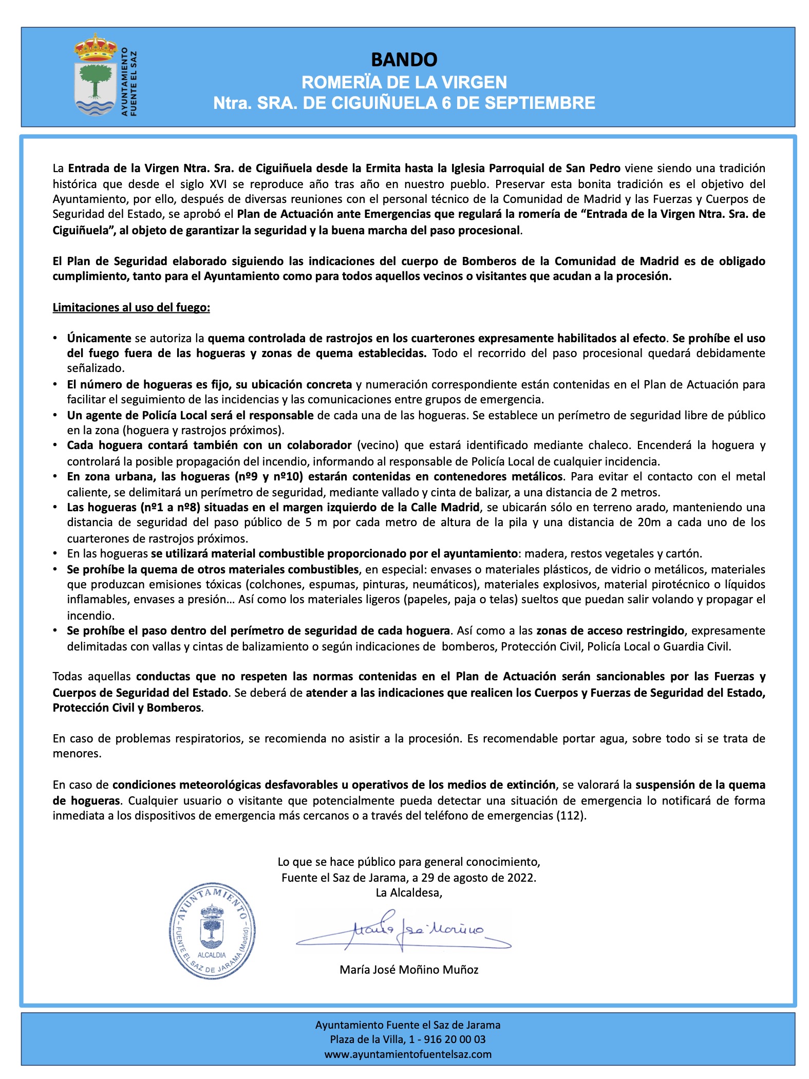 29 09 bando normas seguridad romera 6 de septiembre