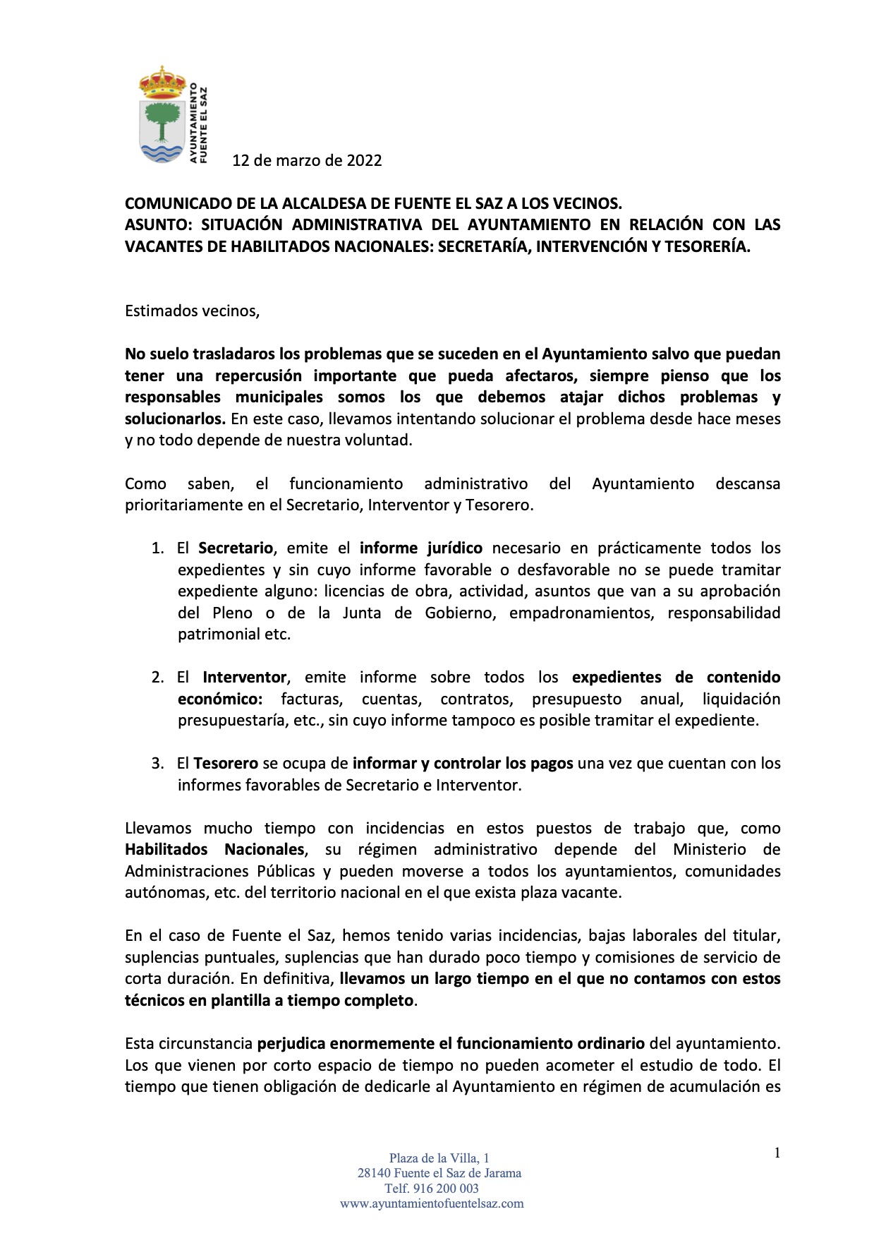Comunicado de Alcalda Habilitados Nacionales
